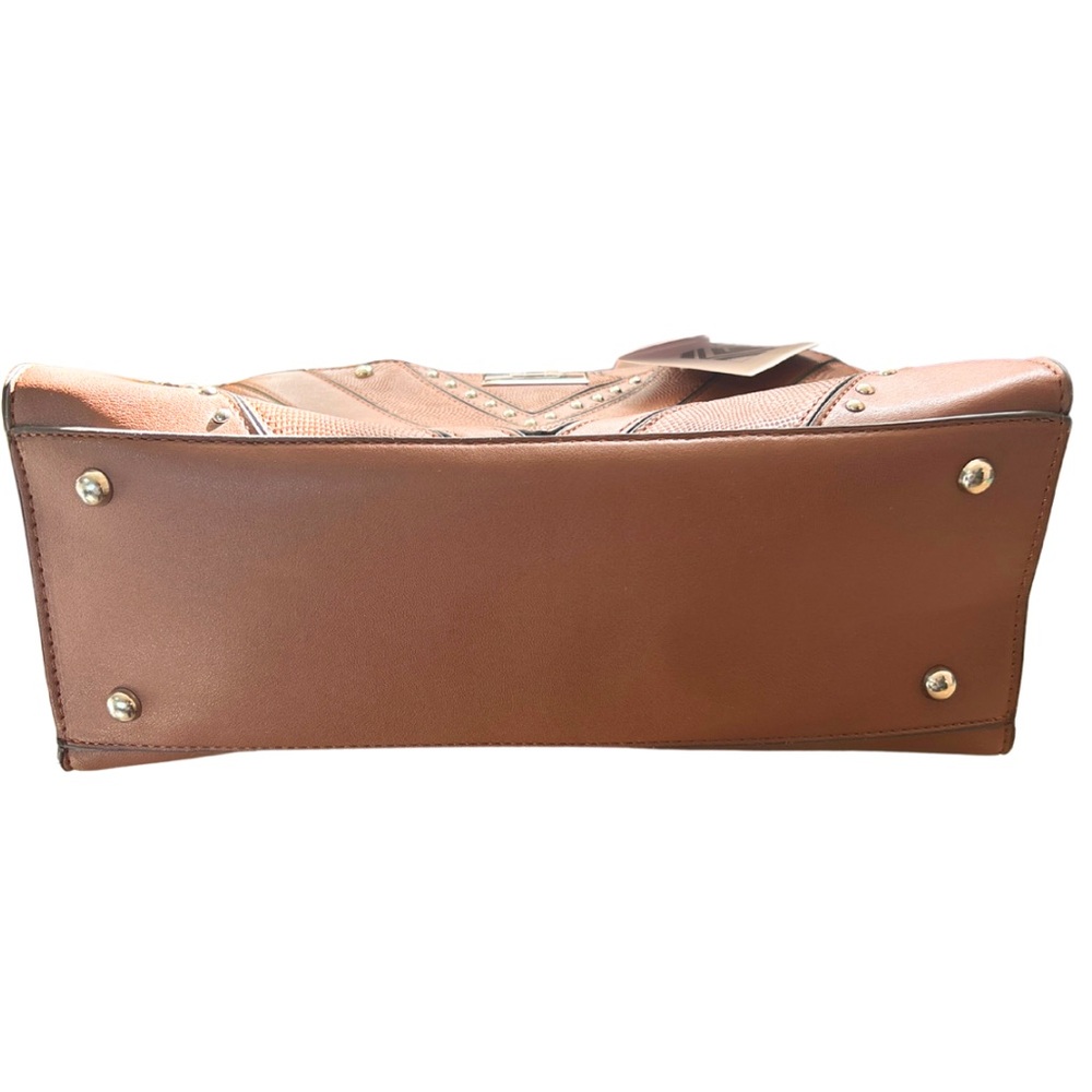 Adrienne Vittadini Shoulder and Cross Body Bag Brown Caramel Leather with Studs - Picture 4 of 4